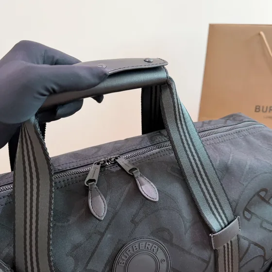 Burberry Monogram Ekd Holdall Charcoal Black Duffle Top Handle Crossbody