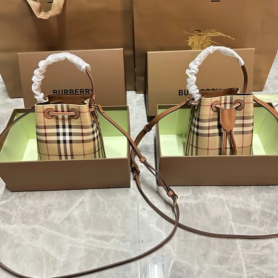 Burberry Check Bucket Bag Beige Brown Bucket Bag Cros
