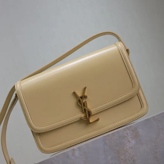 YSL Solferino Box Couro Bolsa de ombro Bege Bolsa de ombro