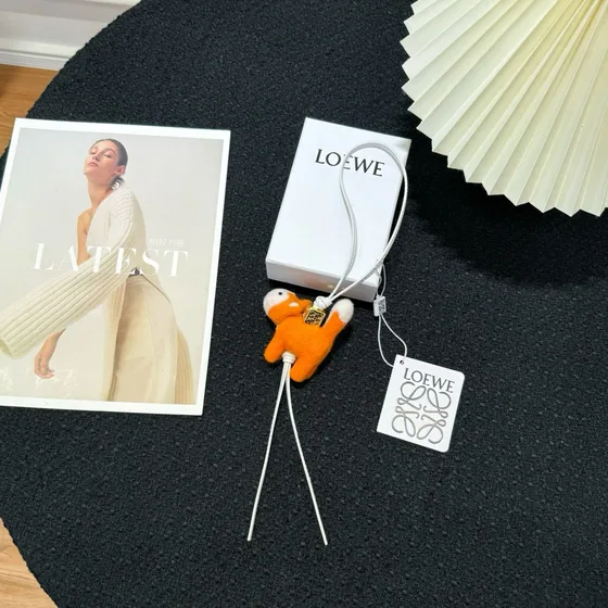 Loewe Felt Fox Bag Charm Orange White Pouch