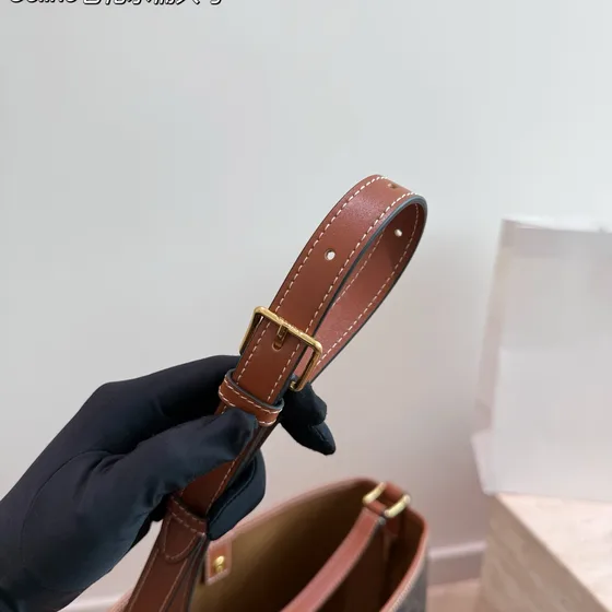 Celine Triomphe Lona Bolso cubo Marrón Bolso bandolera
