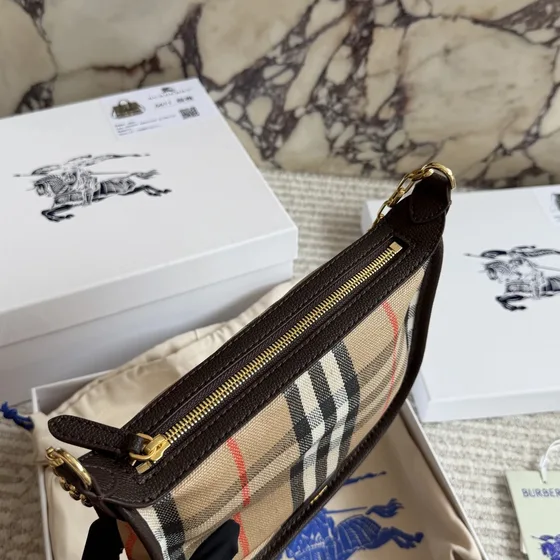Burberry Check Chain Shoulder Bag Beige Brown Shoulder Bag