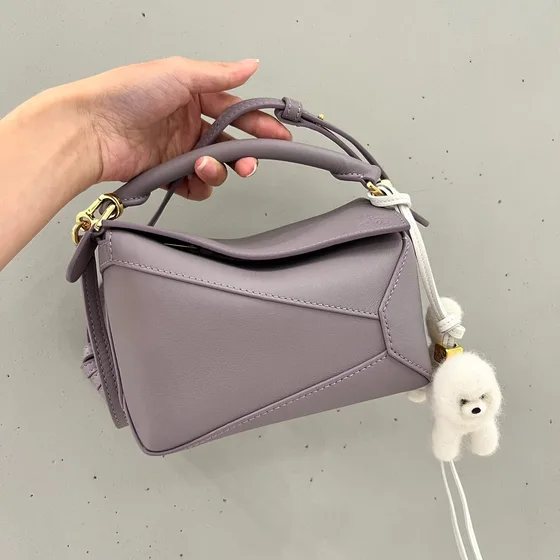 Loewe Bichon Frise Charm In Felt And Calfskin White Pouch