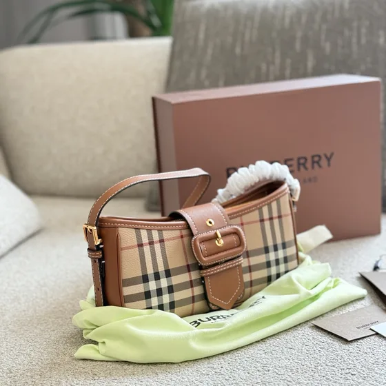 Burberry Check Buckle Shoulder Bag Beige Brown Shoulder Bag