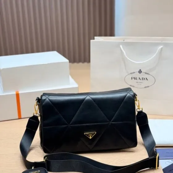 Prada Patchwork Leather Shoulder Bag Black Crossbody