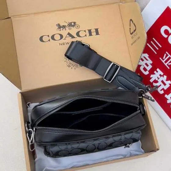 Coach Camera bag Charcoal Nero Signature Tela crossbody