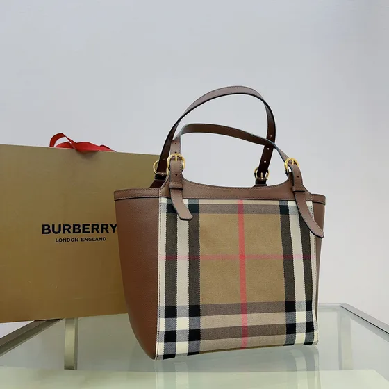 Burberry Check Leather Trim Tote Brown House Check Tote Bag
