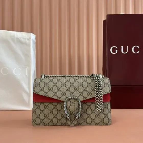 Gucci Dionysus Gg Small Shoulder Bag Beige Red Shoulder Bag