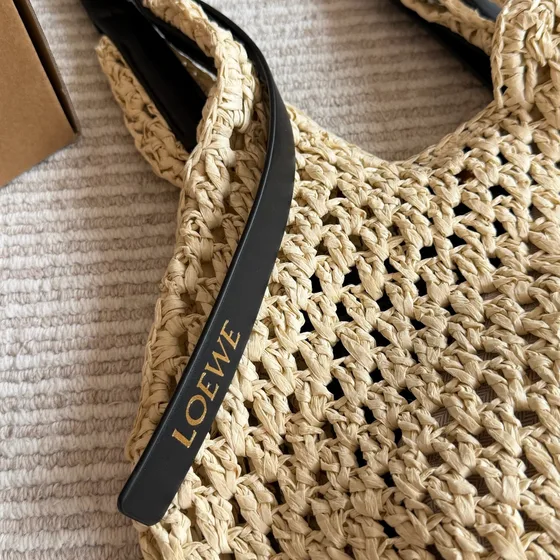 Loewe Crochet Mesh Shoulder Bag Natural Beige Black Shoulder Bag