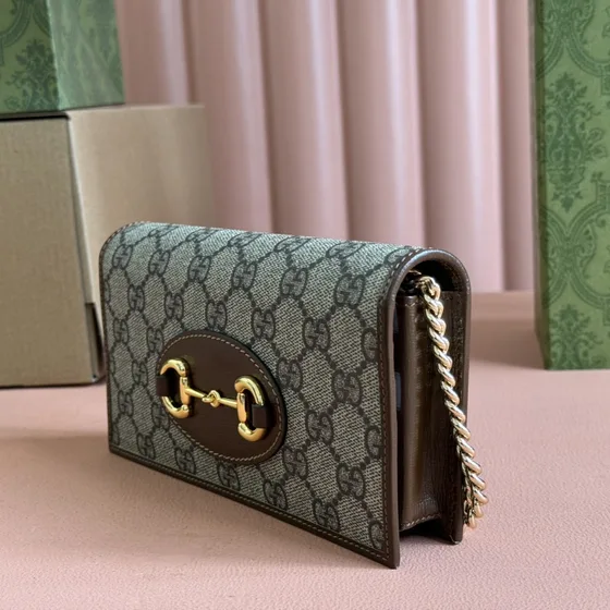 Gucci Gucci Horsebit 1955 Chain Cartera Beige Ebony Woc