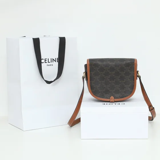 Celine Medium Triomphe Canvas Folco Bag Brown Crossbody