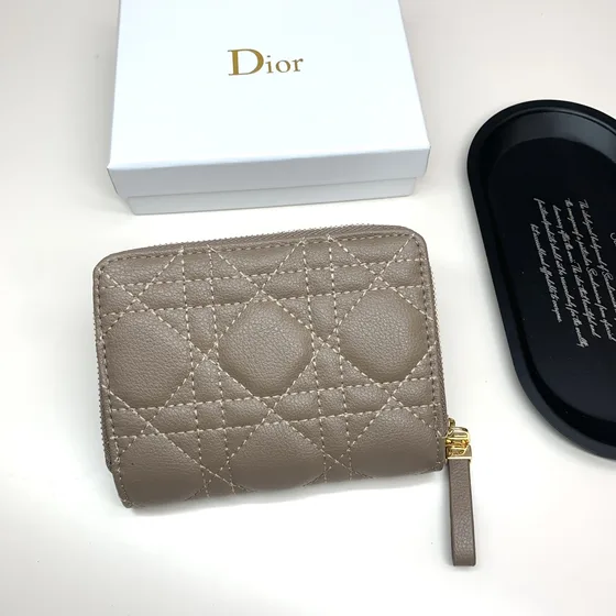 Dior Caro Zipped Compact Portafoglio Warm Taupe Portafoglio