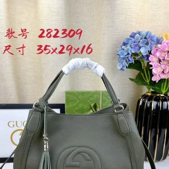 Gucci 282309 Soho Tassel Top Handle Bag Olive Green 35x29x16 cm Top Handle