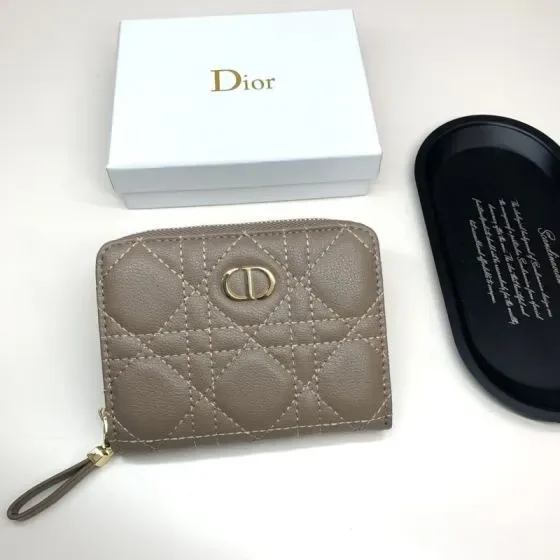 Dior Caro Zipped Compact Wallet Warm Taupe Wallet