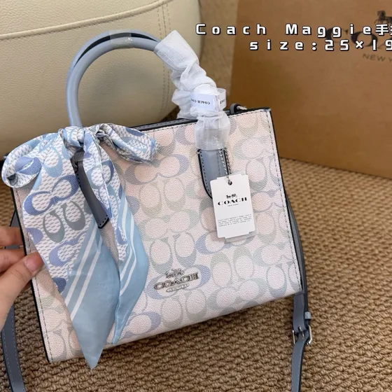 Coach Maggie Light Blue And White 25cm Top Handle