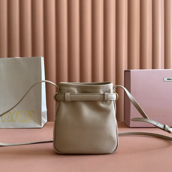 Miu Miu Leather Belted Mini Crossbody Bag Beige Crossbody