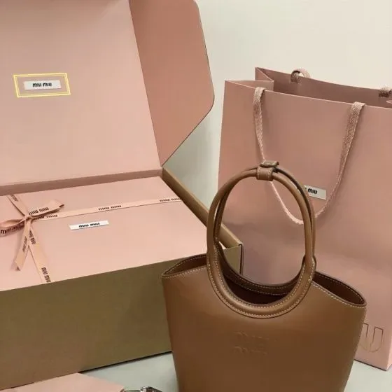 Miu Miu Leather Top Handle Tote Bag Brown Top Handle