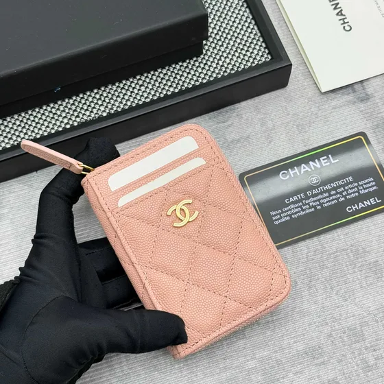 Chanel Quilted Zip Card Holder Rose Card Holder