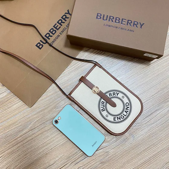 Burberry Logo Graphic Canvas Phone Crossbody Bag Beige Brown Crossbody
