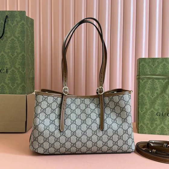 Gucci Gg Emblem Small Tote Bag Beige Brown Tote Bag