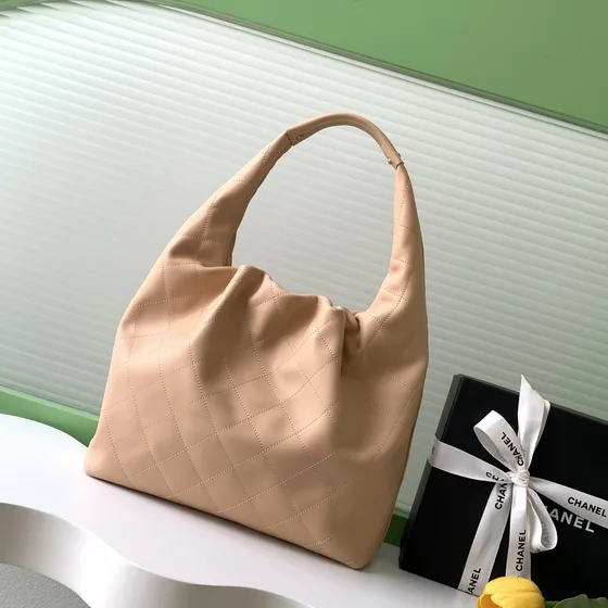 Chanel Quilted Cc Hobo Bag Beige Hobo