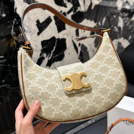 Celine Ava Triomphe Beige Hobo
