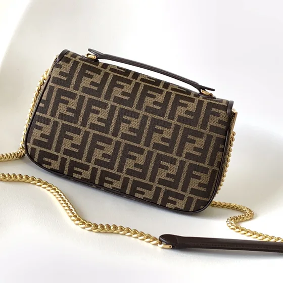 Fendi Baguette Chain Midi Brown Crossbody