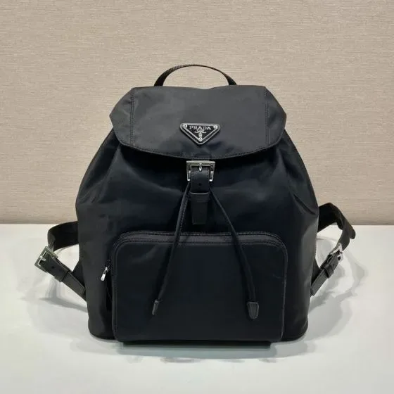 Prada Re-Nylon Medium Backpack With Pocket Black Backpack