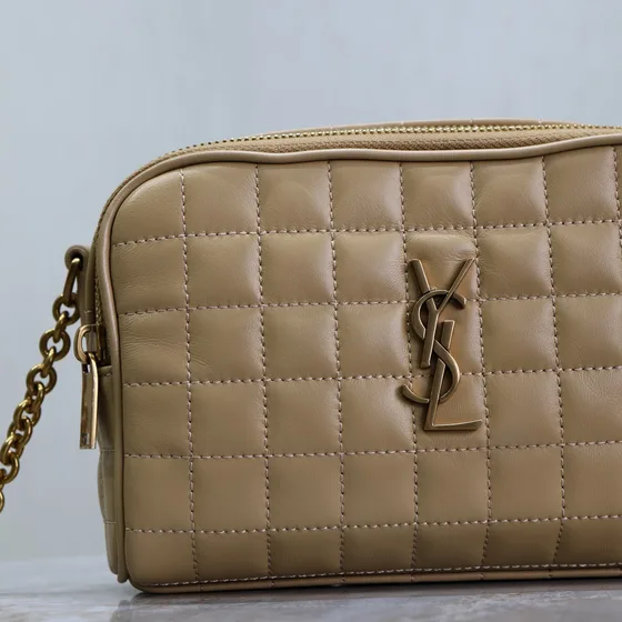 YSL Cassandre Matelassé Carré Quilted Pelle Camera Bag Beige Crossbody