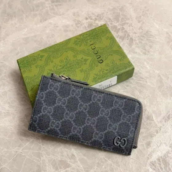 Gucci Gg Supreme Zip Card Case Dark Grey Card Holder