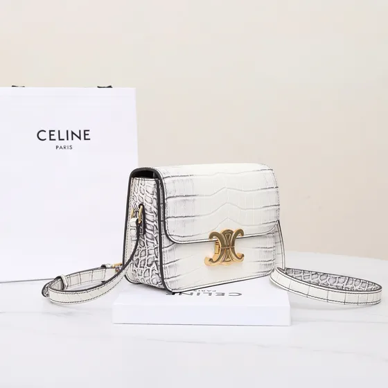 Celine Triomphe White Flap Bag