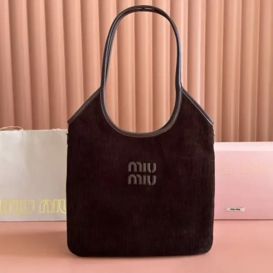 Miu Miu Corduroy Ivy Tote Bag Dark Brown Shoulder Bag