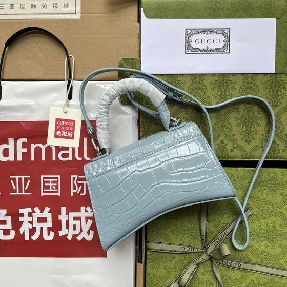 Balenciaga Hourglass Xs Top Handle Bag Light Blue Crossbody