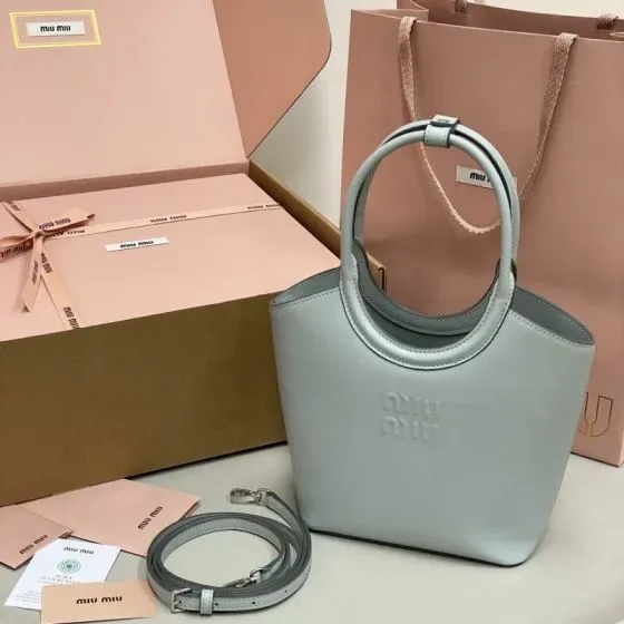Miu Miu Leather Mini Top-Handle Bag Light Blue Top Handle