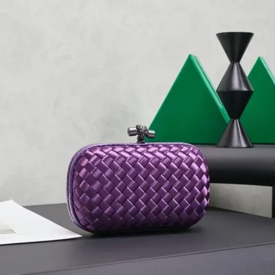 Bottega Veneta Intreccio Satin Knot Clutch Purple Clutch