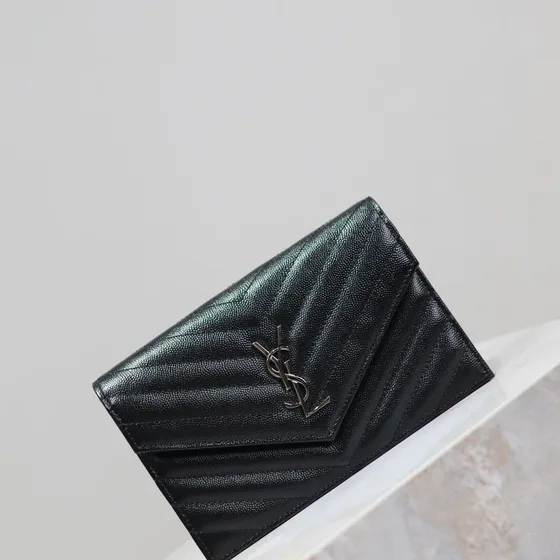 YSL Cassandre Matelassé Envelope Chain Wallet Hitam Woc