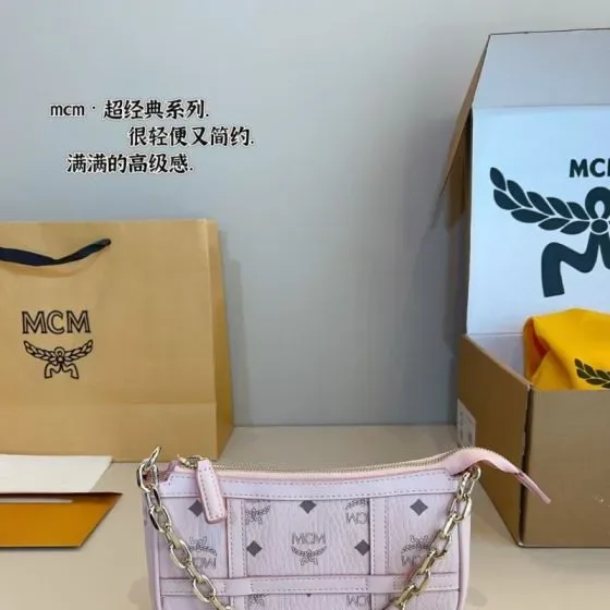 MCM Aren Mini Pouch In Visetos Light Pink Shoulder Bag