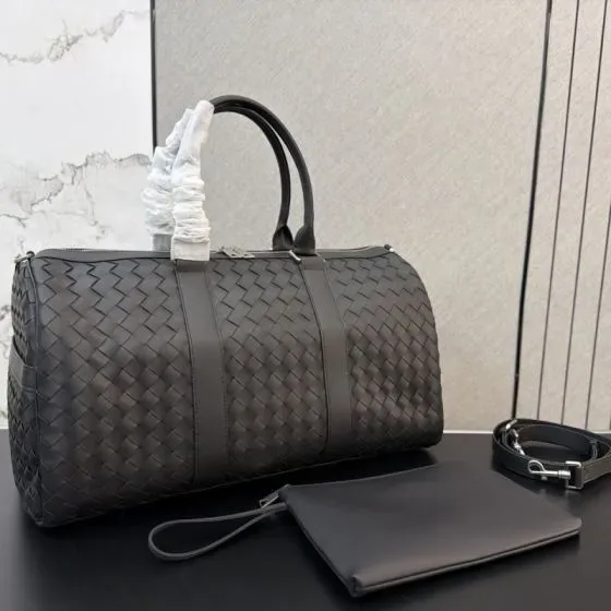 Bottega Veneta Intrecciato Duffle Bag Dark Gray Top Handle