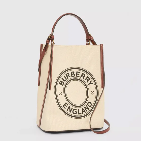 Burberry Small Logo Graphic Cotton Canvas Peggy Bucket Bag Beige/Brown Top Handle/Crossbody