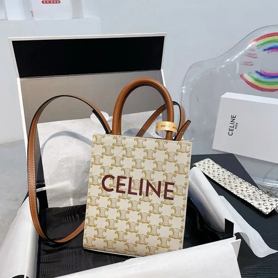 Celine Vertical Cabas Hvid Shoppertasketur