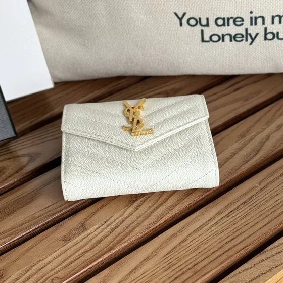 YSL Cassandre Matelassé Envelope Wallet Trắng Wallet