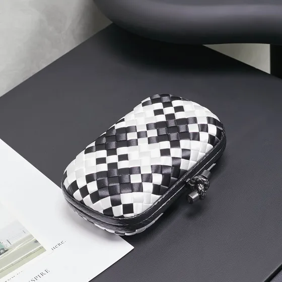 Bottega Veneta Intreccio Knot Clutch Black And White Clutch