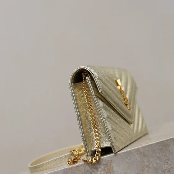 YSL Cassandre Envelope Chain Wallet Vàng gold Woc