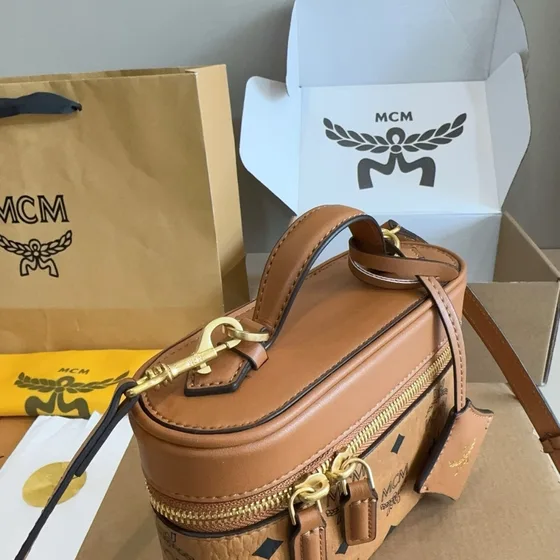MCM Rockstar Vanity Case In Visetos Cognac Crossbody