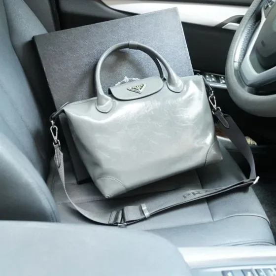 Prada Re-Edition 1978 Medium Two-Handle Leather Bag Grey Tote Bag