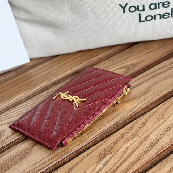 YSL Cassandre Matelassé Card Holder Bordô Card Holder