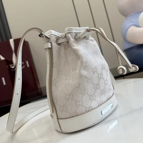 Gucci Gg Canvas Drawstring Bucket Bag Off White Crossbody