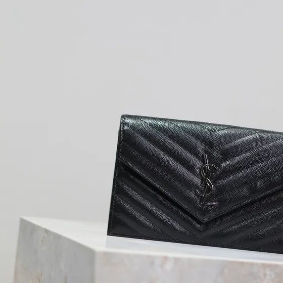 YSL Cassandre Matelassé Envelope Chain Wallet Hitam Woc