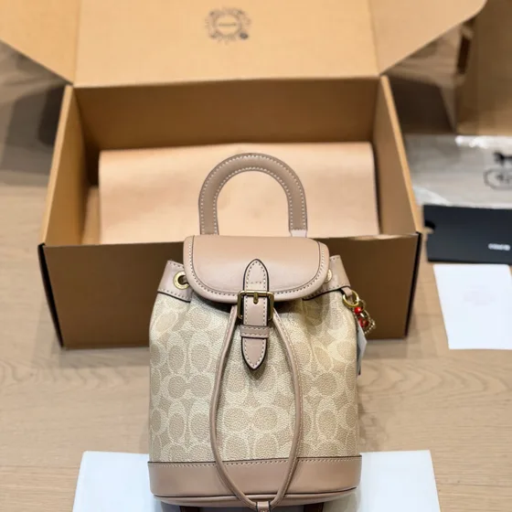 Coach Mini Riya Backpack 21 In Signature Canvas Beige Backpack
