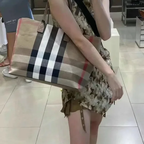 Burberry Check Canvas Tote Camel Check Tote Bag